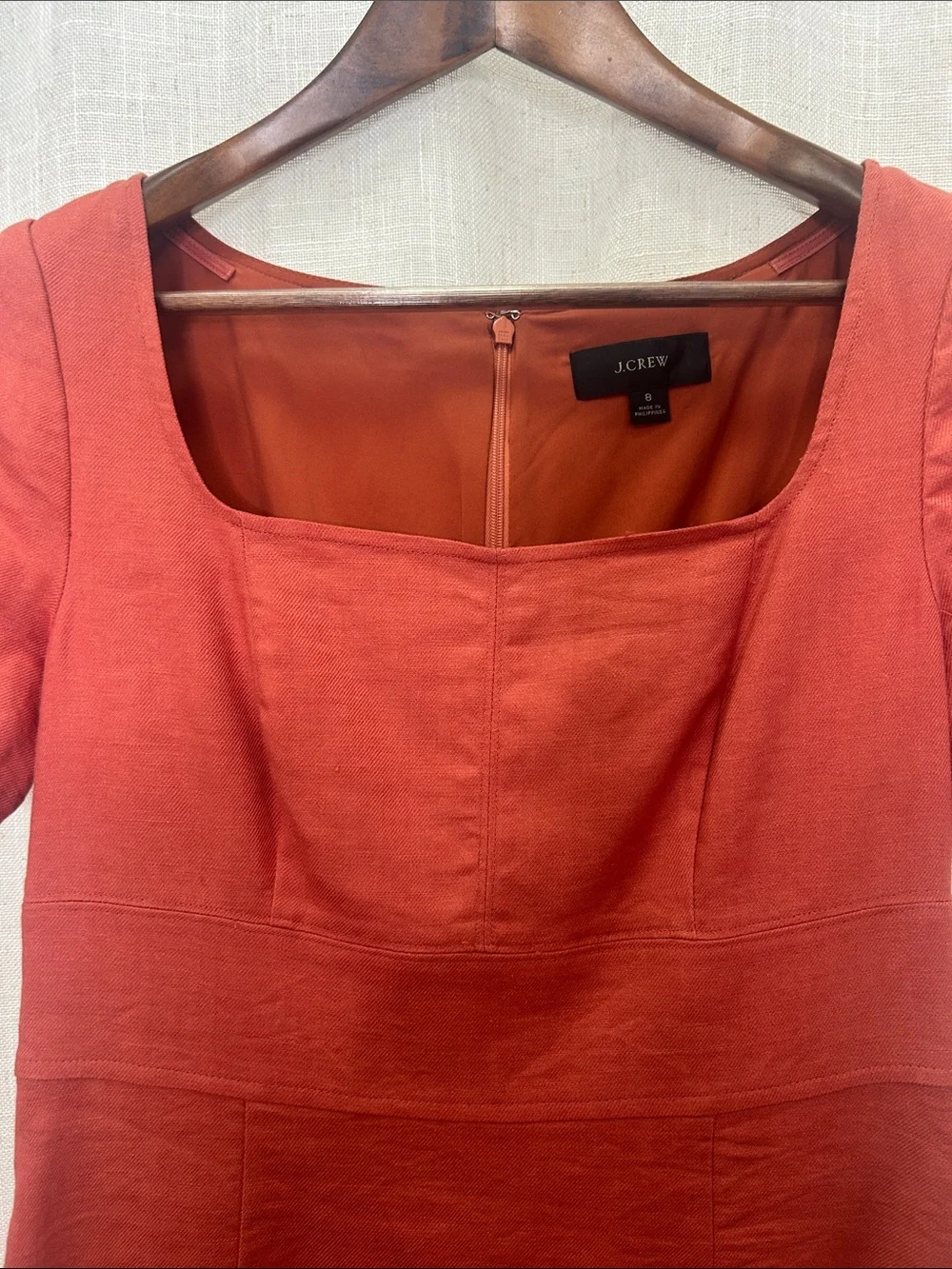 J. Crew Rust Short-Sleeve Square Neck Sheath Dress Size 8 Excellent Condition
